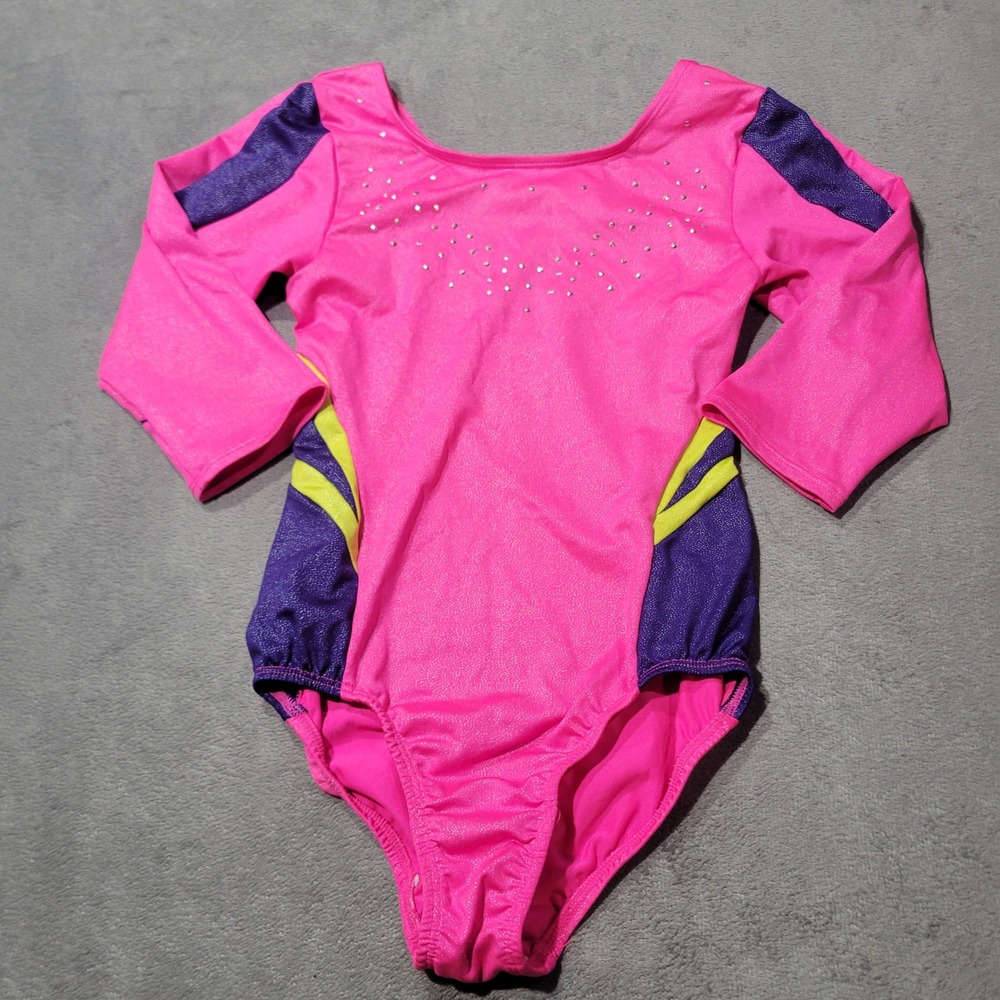 Freestyle Danskin Leotard Girls‎ 10/12 Pink Purple Rhinestone Gymnastics Dance